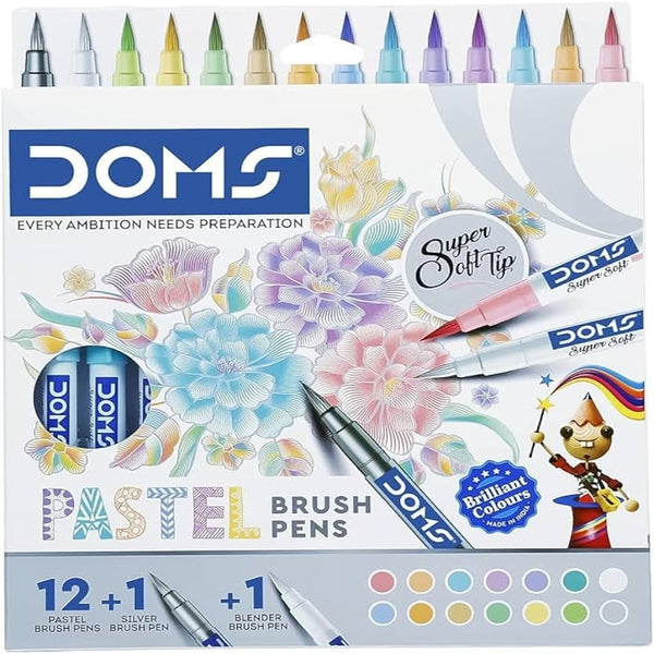 Doms pastel brush pen set with 13 shades and one blender pen