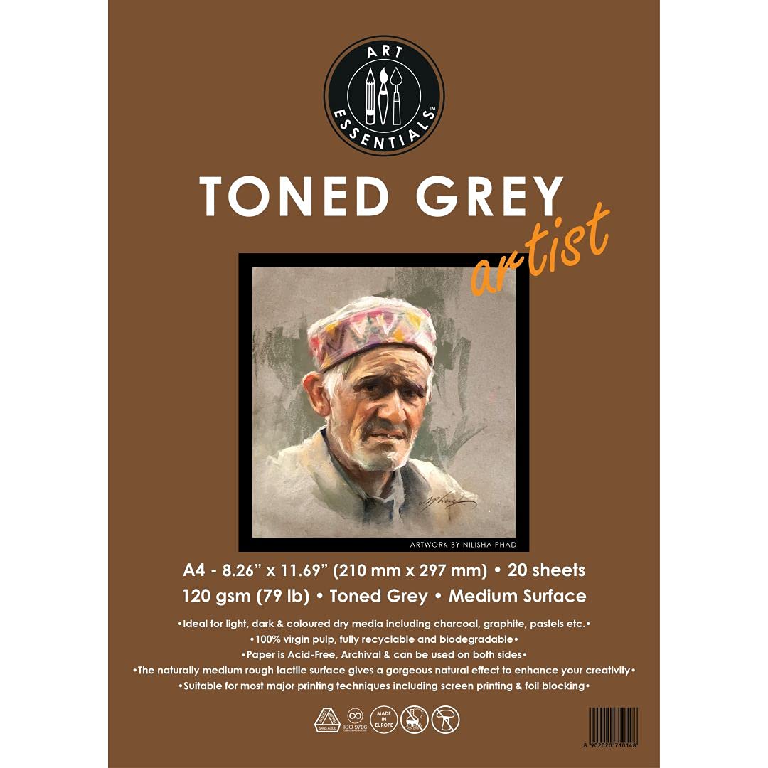 Art Essentials Toned Grey Artist Papers 120gsm, 10 Sheets, A3