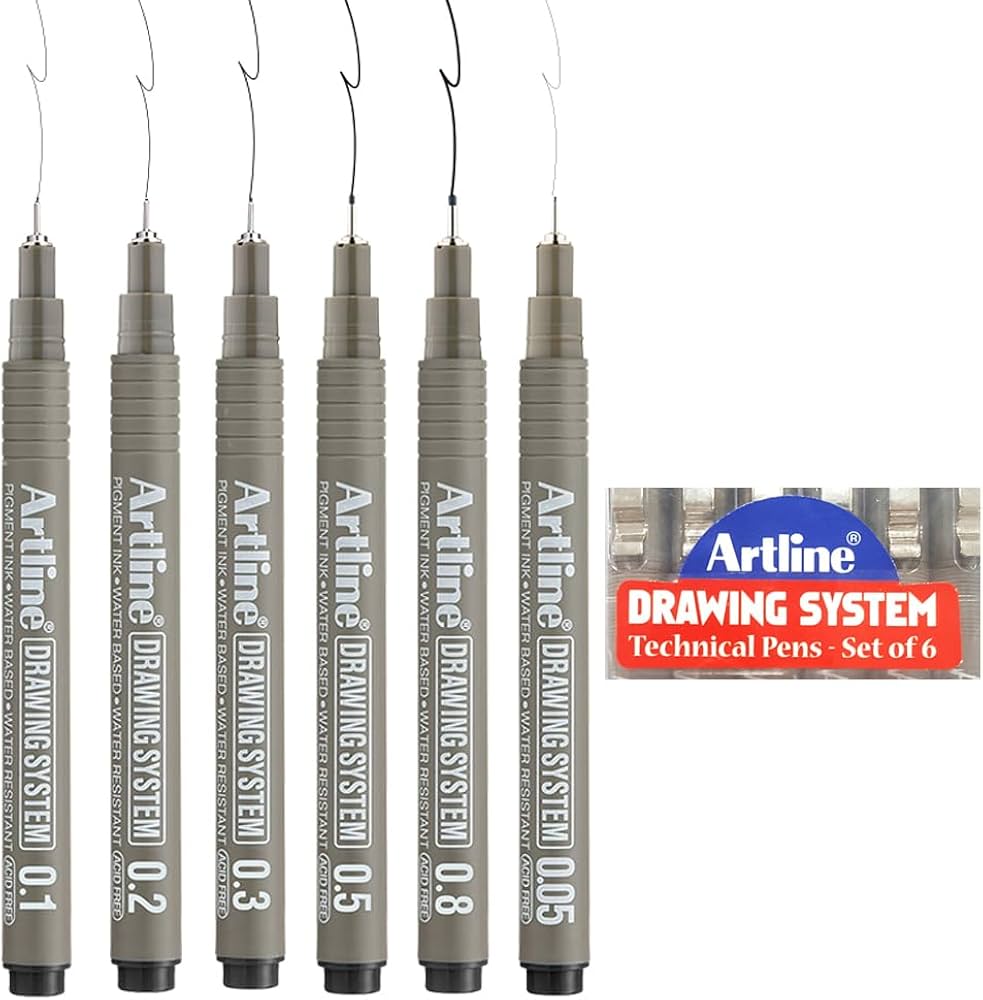 Artline Drawing Technical Micron Microtip Fineliner Pens, 6 Sizes