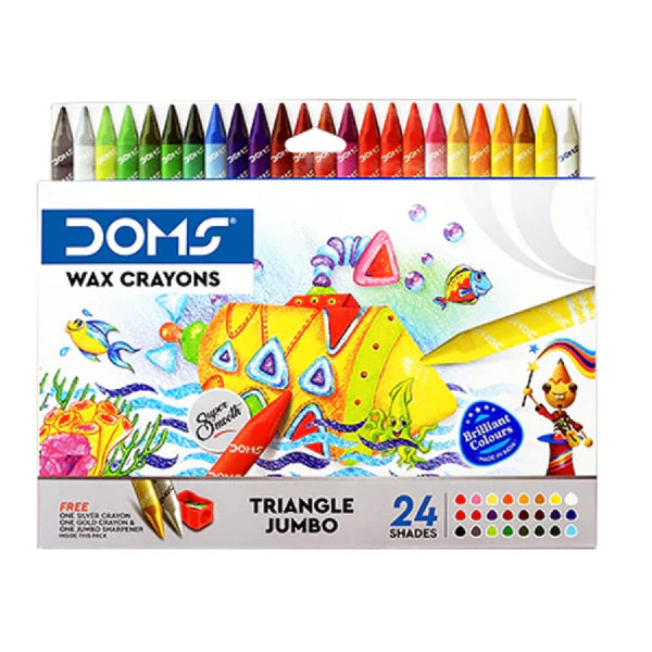 Box of Doms triangle jumbo wax crayons in 24 shades