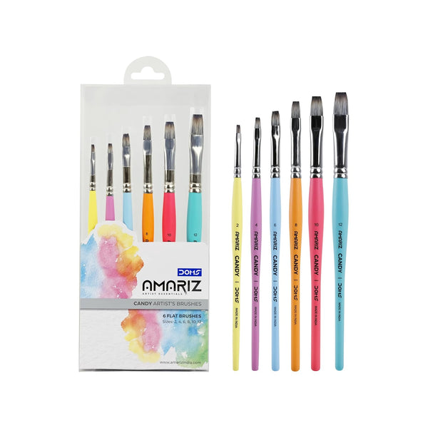Set of six Doms Amariz flat paint brushes in graduated sizes