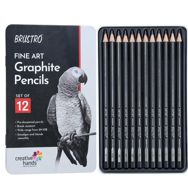 Brustro 12-shade graphite pencil set in tin box