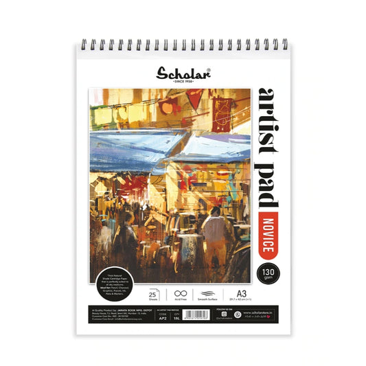 Scholar Artist Pad Sketchbook Novice 130gsm, 25 Sheets, Spiral, A4