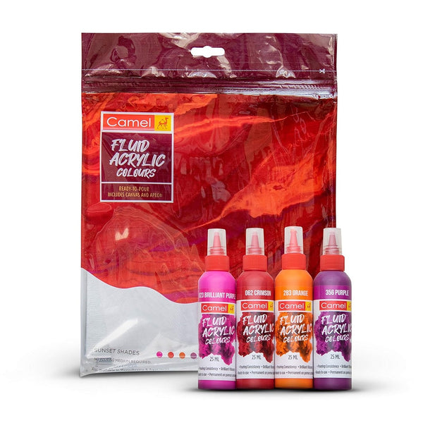 Camel Fluid Acrylic Colours kit, 4 sunset shade bottles