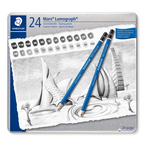 Staedtler Mars Lumograph 24 pencil set in metal tin