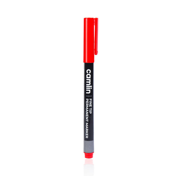 Red Camlin permanent marker with fine tip and cap