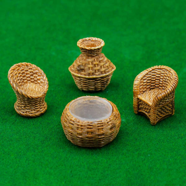 Four-piece miniature bamboo furniture set for dollhouse