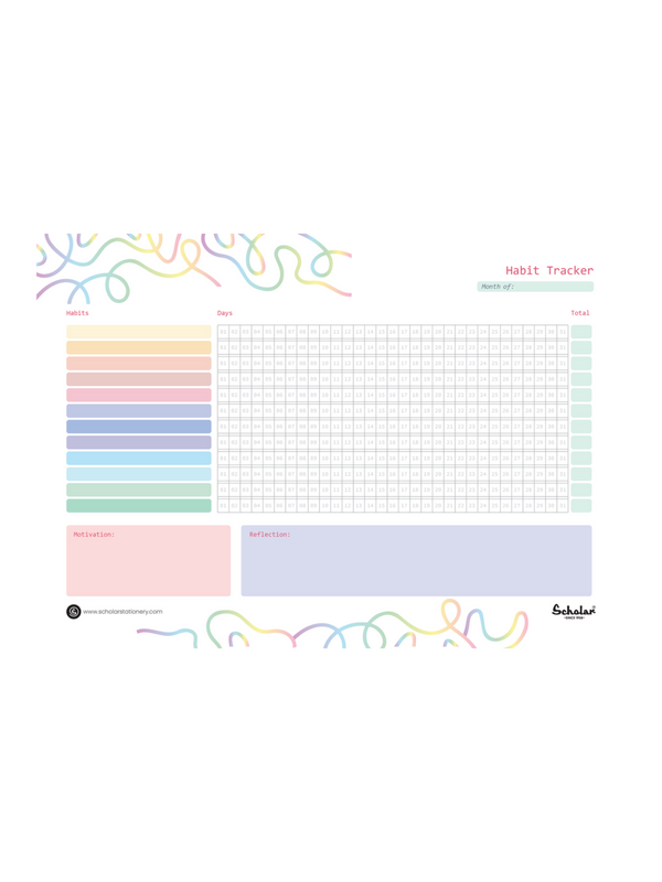 Scholar A5 habit tracker sheet with grid layout
