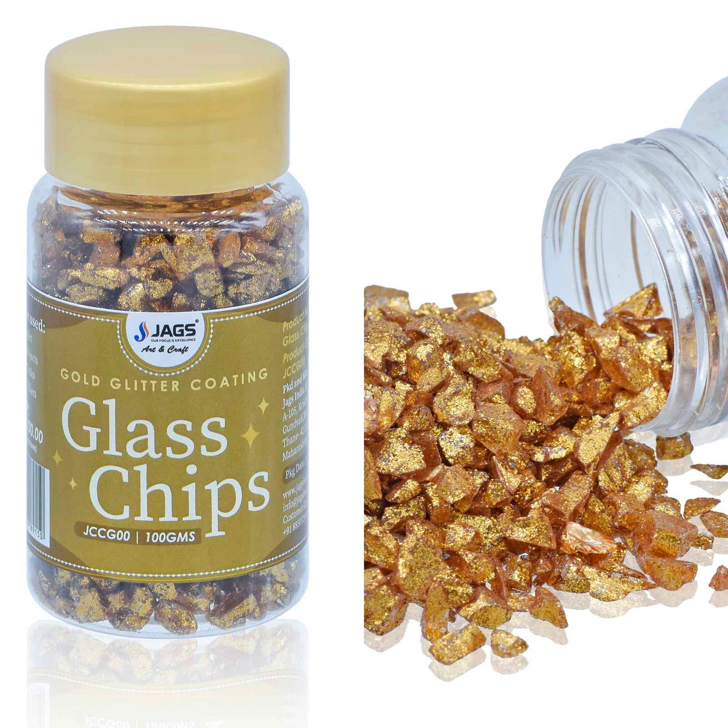 Jags Glass Chips 100g, Gold Glitter