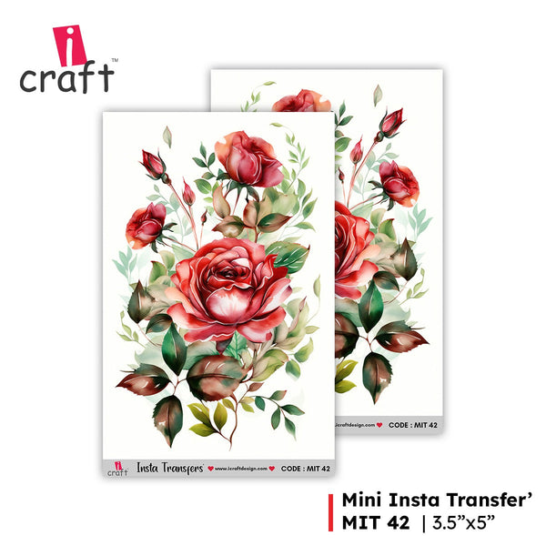 iCraft Insta Transfer sticker sheet with rose design, A6