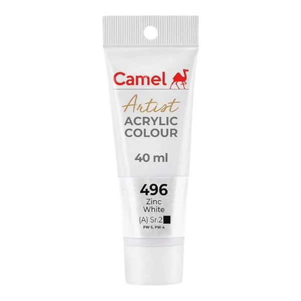 Camel Artist Acrylic Colour tube, 40ml, Zinc White shade
