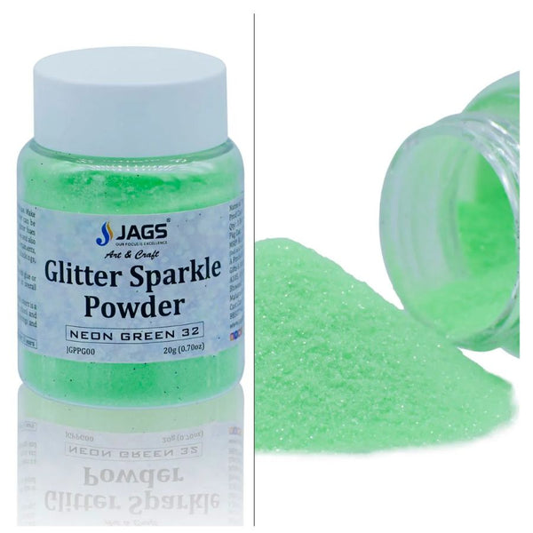 Jags Glitter Sparkle Powder 20g in Neon Green, fine craft and resin glitter