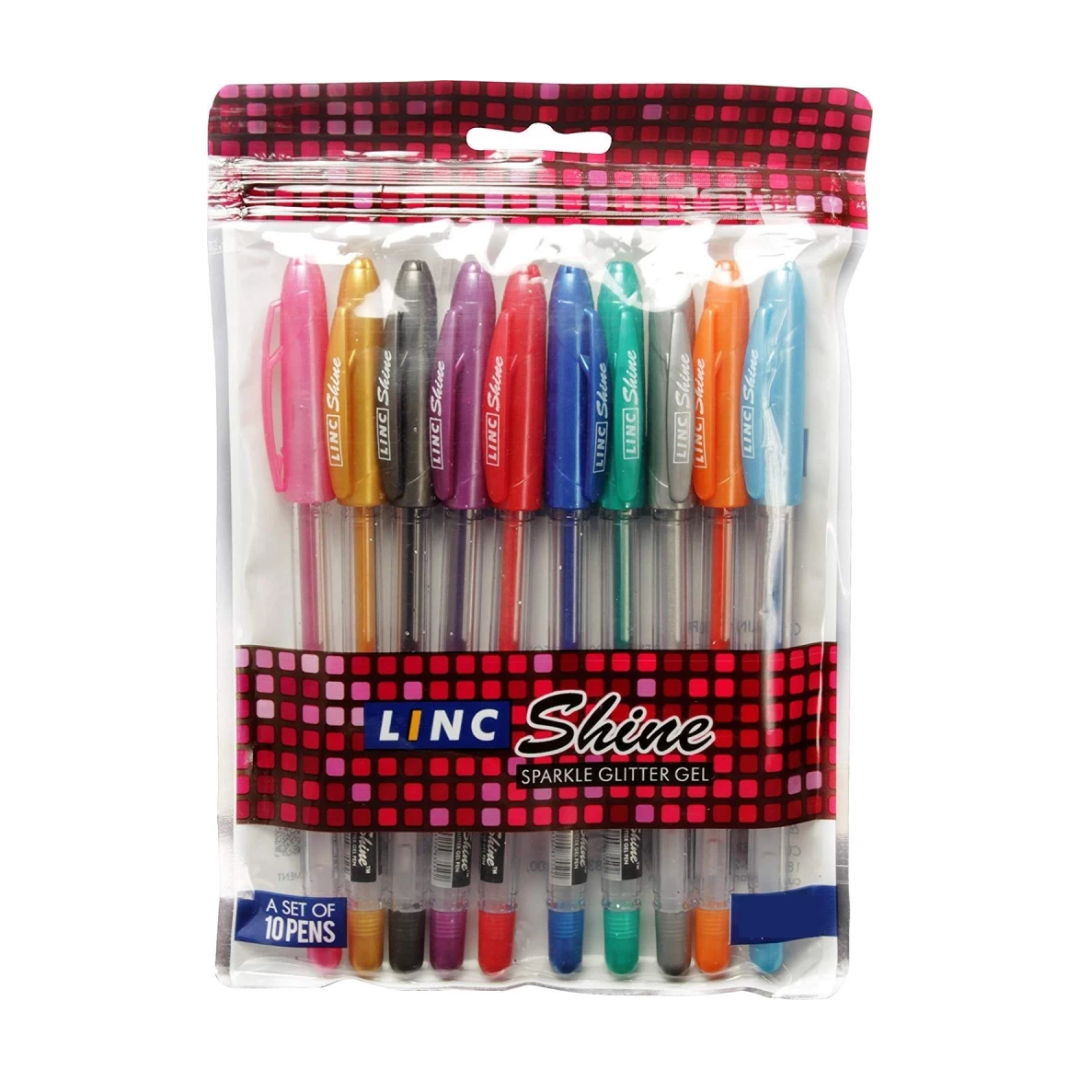 Set of 10 Linc glitter gel pens in assorted sparkly shades
