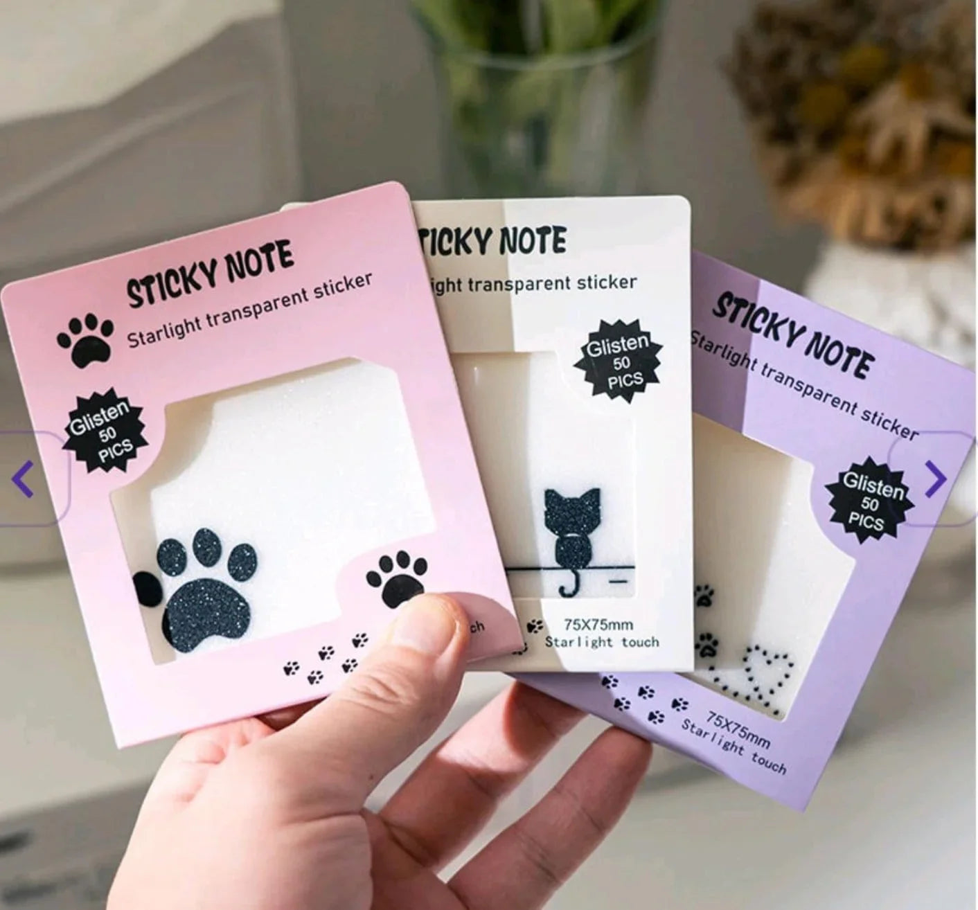 Sticky Notes Transparent, Starlight Cat Paws 50pc, #8899