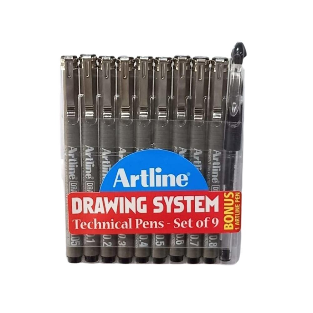 Artline Drawing Technical Micron Microtip Fineliner Pens, 9 Sizes
