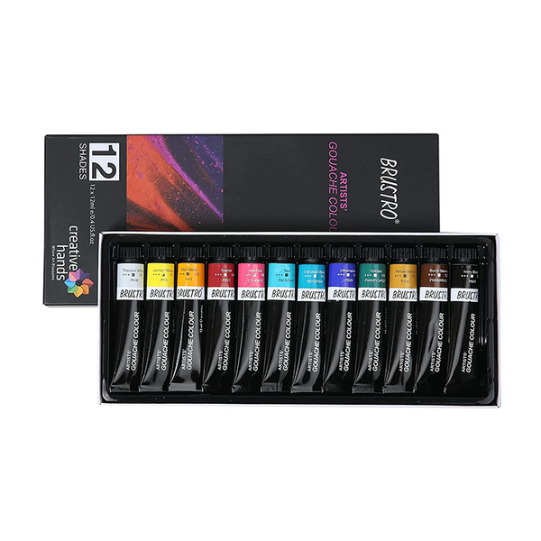 Box of Brustro Artists Gouache Colour, 12 shades, 12ml tubes