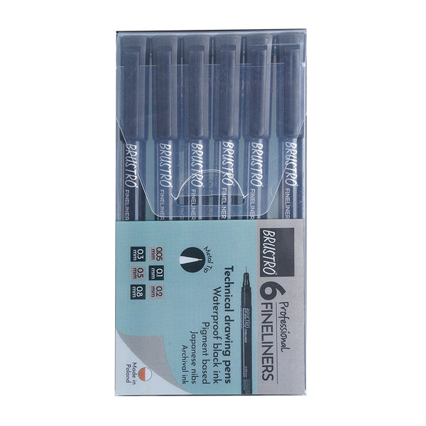 Brustro professional fineliner pen set of 6, black