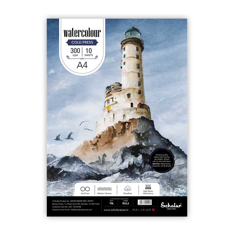 Scholar Watercolour Cold Press Papers, Medium Texture, 300gsm, 5 Sheets, A3