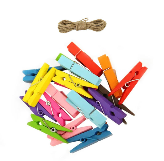 Wooden Clips, Coloured, 20pc
