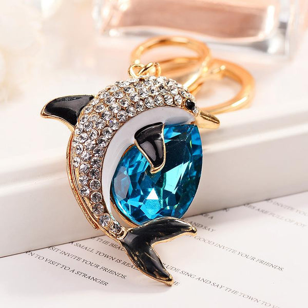 Rhinestone dolphin fish keychain charm