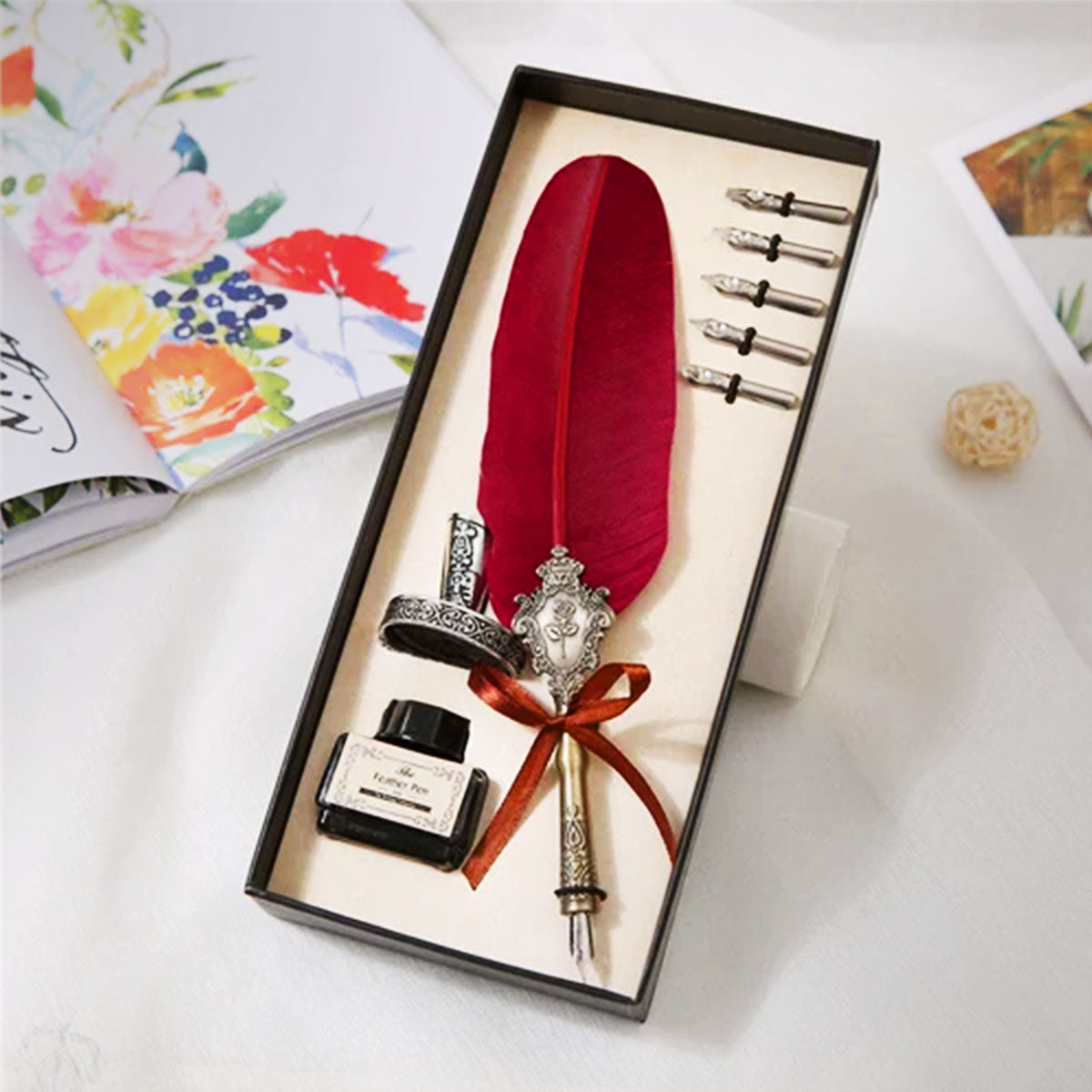 Vintage Quill Feather Pen Gift Box