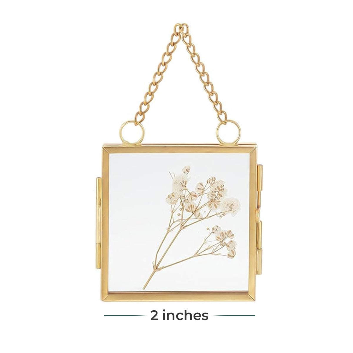 Vintage Floating Glass Frame, Golden, 2x2 inches