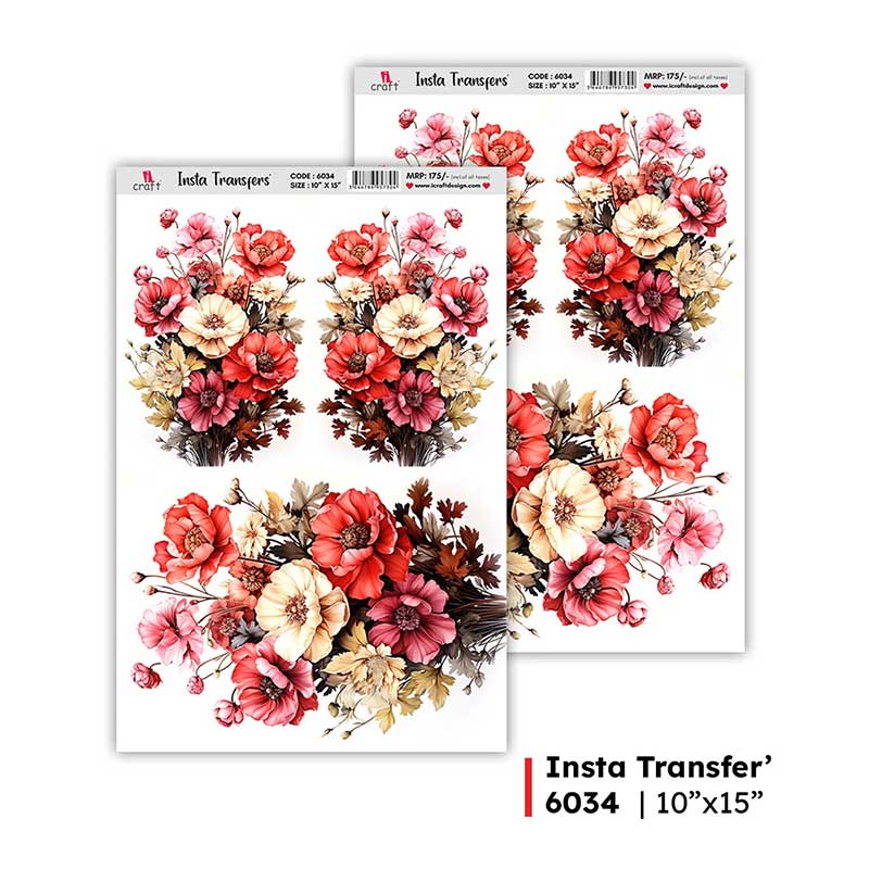 iCraft Insta Transfers Stickers 10x15 inches, Flowers #6035