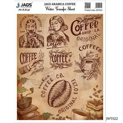 Jags water transfer sheet with Arabica coffee cup design