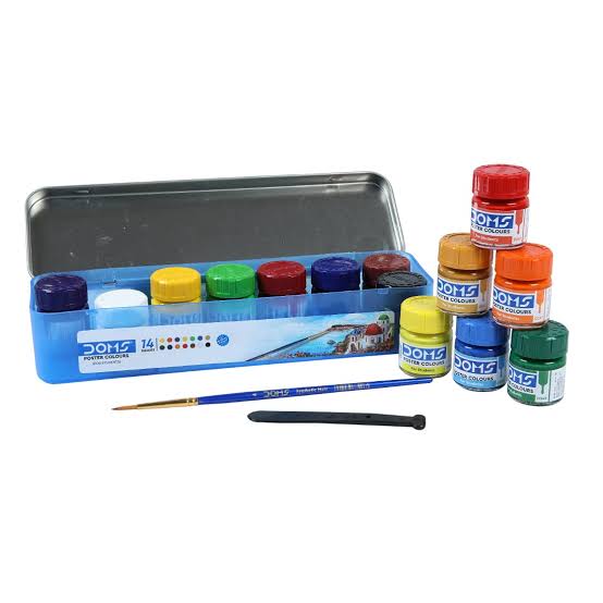 Doms poster colours 14 shade tin box with paint bottles