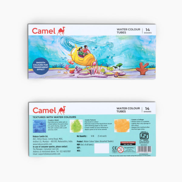 Camel watercolour paint tubes, assorted pack of 14 shades