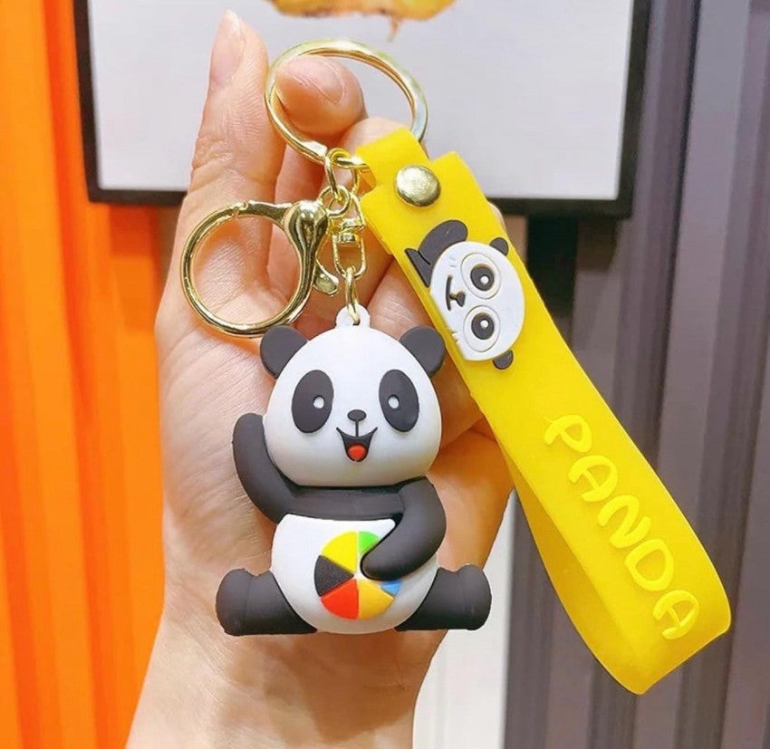 Cute panda rubber keychain with strap