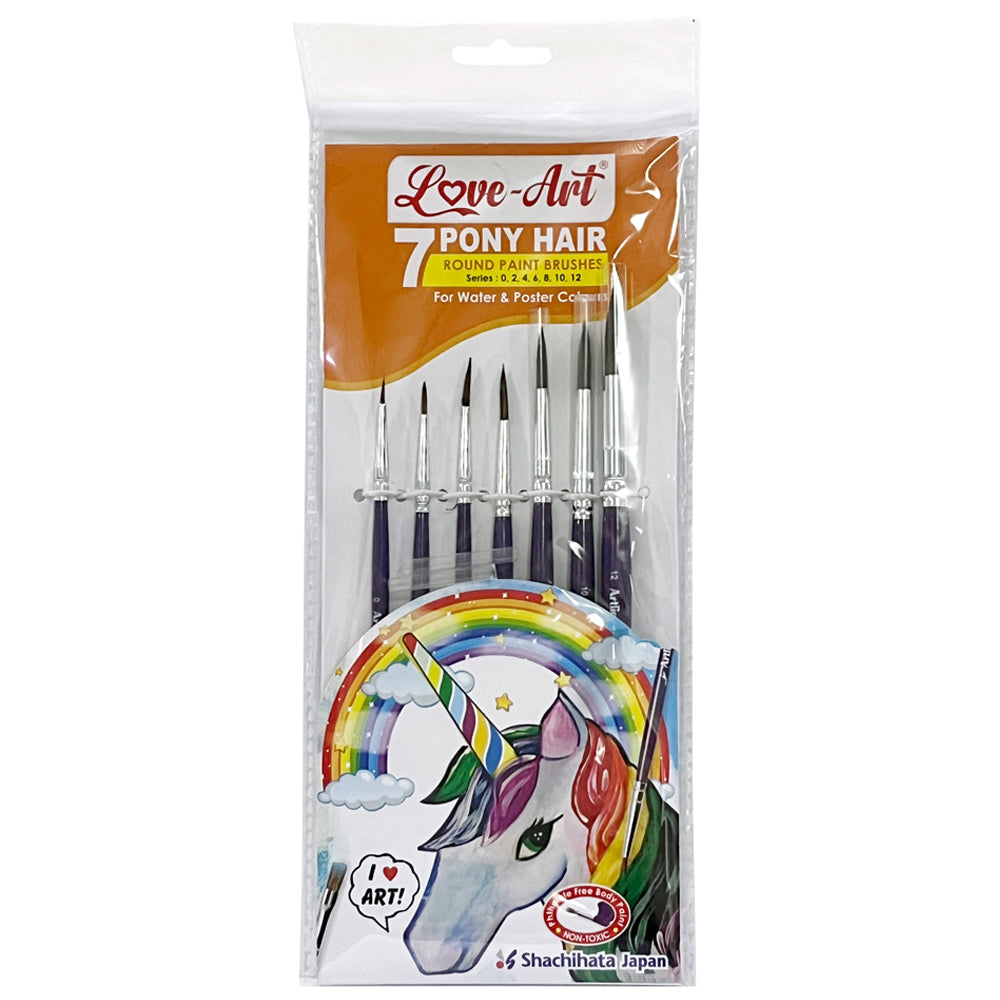 Love-Art Pony Hair Brushes, Round, 7pc