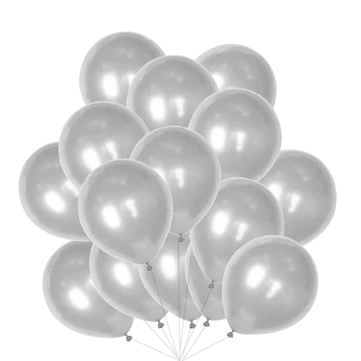 Pack of 50 metallic silver latex party balloons