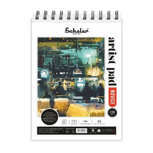 Scholar Artist Pad Novice Sketchbook 130gsm, 50 sheets, Spiral, A5