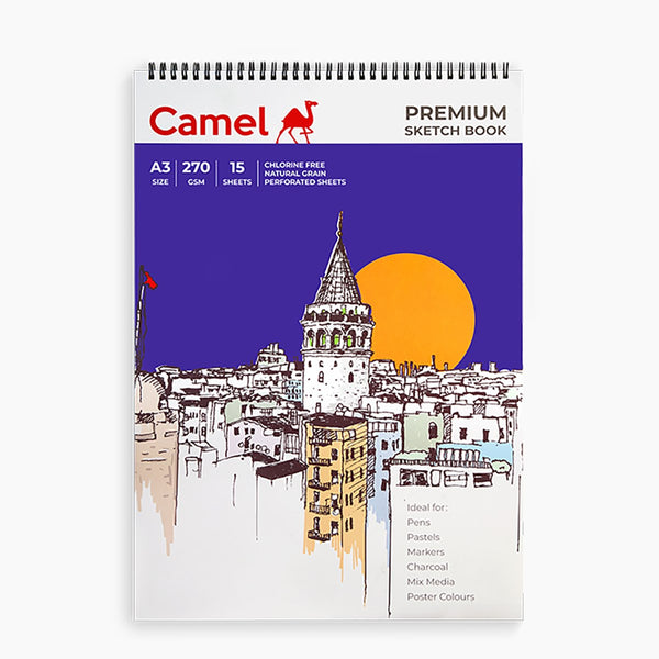 Camel Premium Sketch Book, A3, 270gsm, spiral bound, closed cover