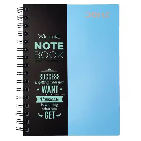 Doms Xlumia notebook with printed quote cover design