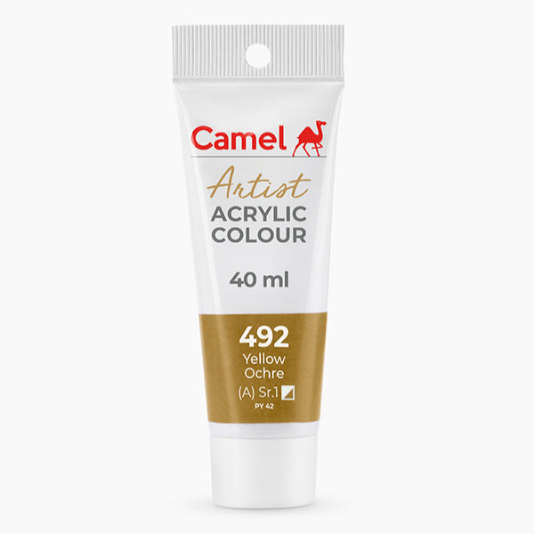Camel Artist Acrylic Colour tube, Yellow Ochre shade