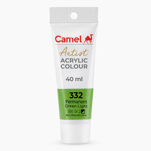 Camel Artist Acrylic Colour tube, Permanent Green Light shade