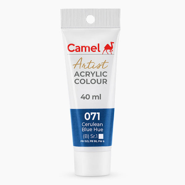 40ml tube of Camel Artist Acrylic Colour in Cerulean Blue Hue