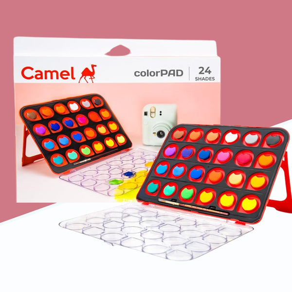 Camel ColorPAD 24 shade watercolour palette with brush holder