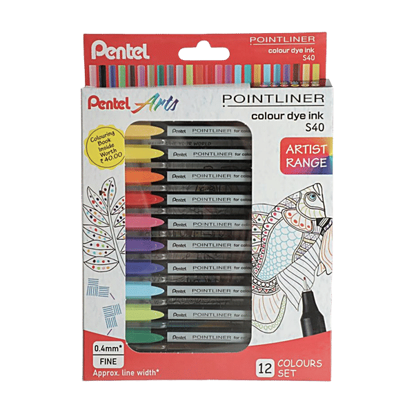 Set of 12 Pentel Pointliner fineliner pens, 0.4mm