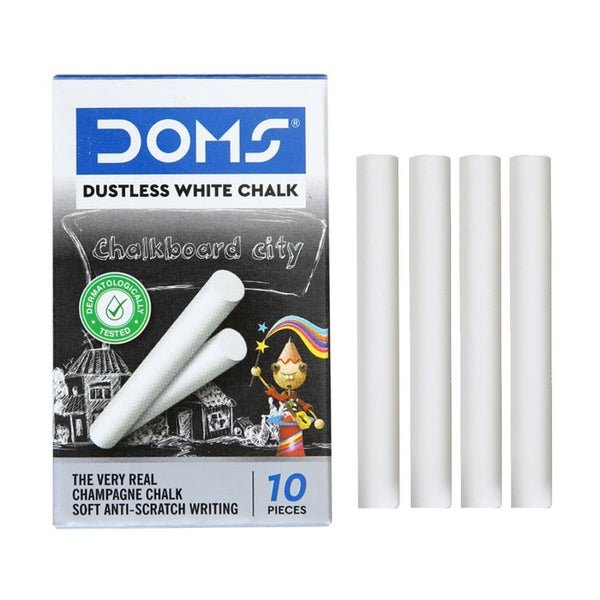 Box of Doms Dustless White Chalk sticks, pack of 10