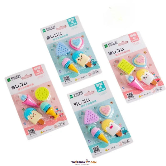 Pack of ice cream shaped novelty erasers