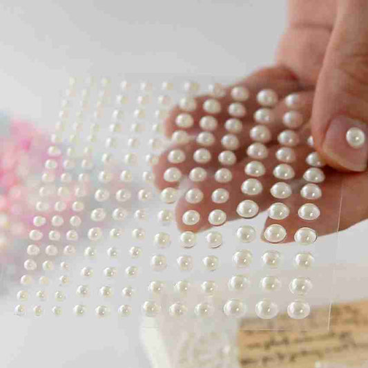 Pearl Beads Stickers, White, 5mm, 200 beads