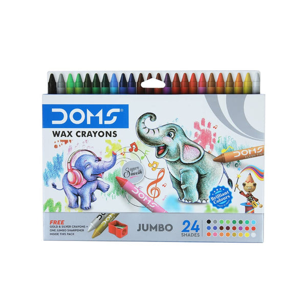 Doms Jumbo Wax Crayons box, 24 shades, easy-grip size