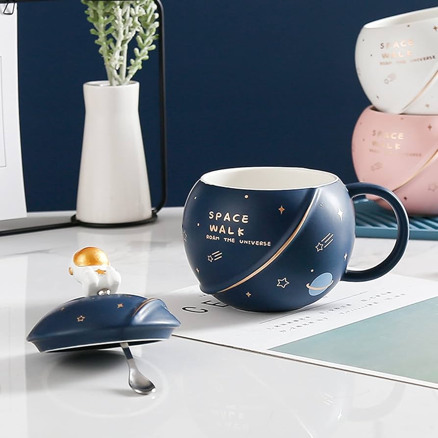 Astronaut spacewalk mug shown from front angle