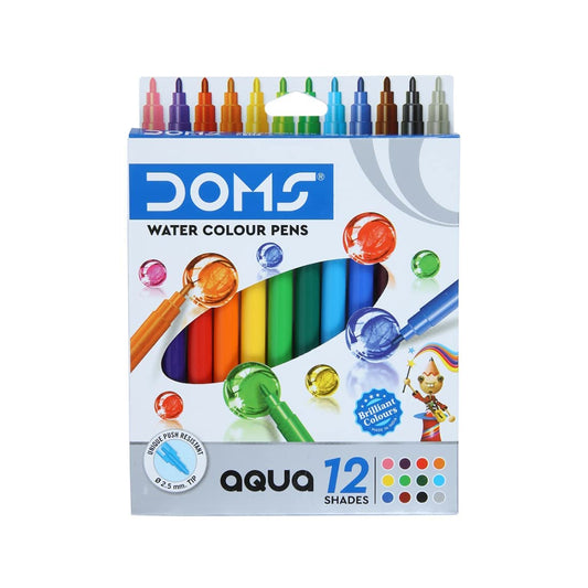 Doms Aqua Water Colour Pens, 2.5mm Tip, 12 Shades