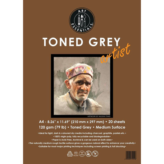 Art Essentials Toned Grey Artist Papers 120gsm, 10 Sheets, A3