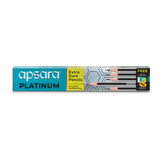 Apsara Platinum Extra Dark pencils, pack of 10, sharpener included