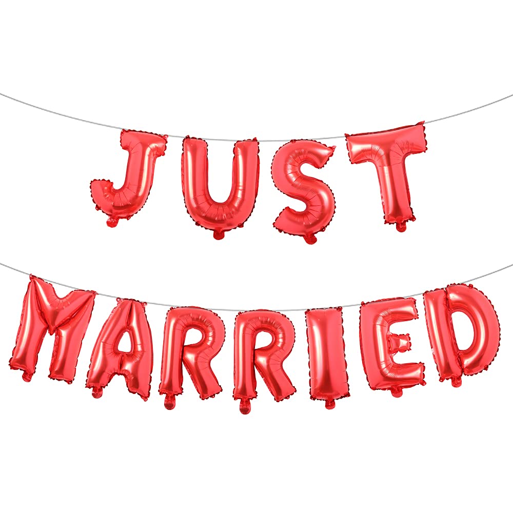 LD Foil Balloon, Just Married, Red, 11pc